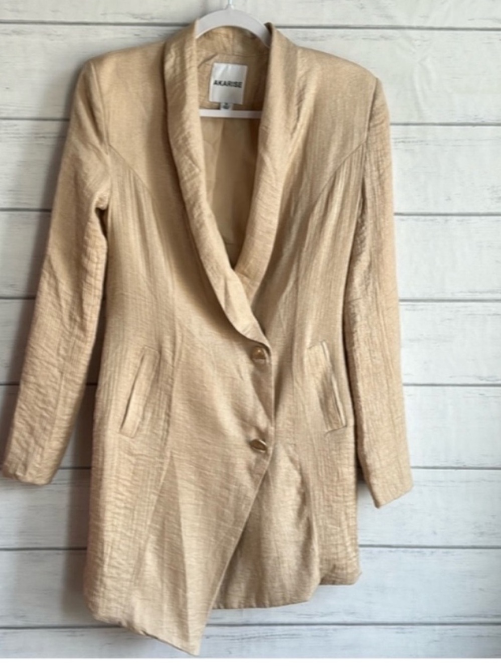 AKARISE Beige Metallic Asymmetric Blazer Dress